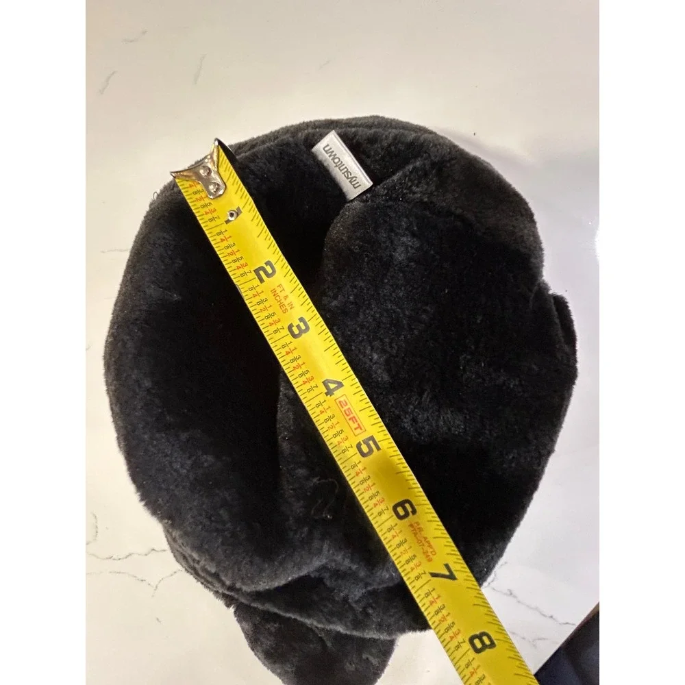 Mysuntown Black Faux Fur Trapper Hat with Removable Face Mask Aviator‎ Cap Snow